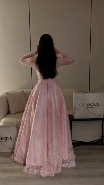 Charming Pink Satin Lace A Line Long Party Dress Birthday Prom Gown D4968