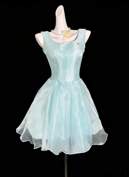 Simple Light Blue Satin Tulle A Line Short 17th Birthday Outfits Homecoming Dress D4158
