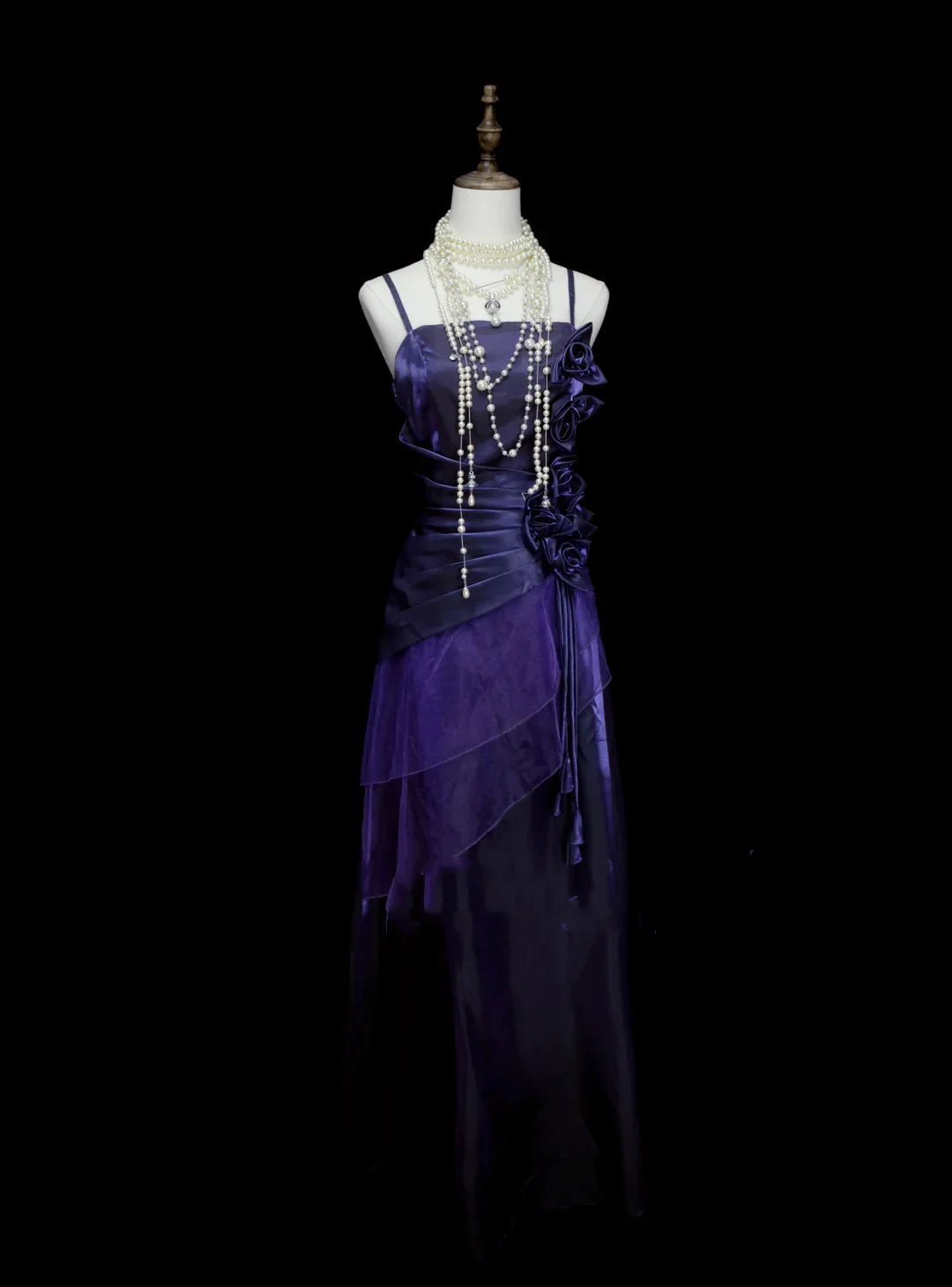 Chic Spaghetti Straps Grape With Flowers Long Prom Dresses Birthday Evening Dress D4515