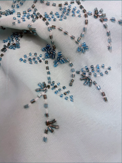 Gorgeous Spaghetti Straps Omber Blue Chiffon Beaded Mermaid Long Party Dress Evening Gown D21118