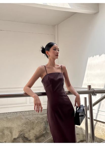 Fashion Spaghetti Straps Burgundy Sheath Long Party Dress Birthday Evening Dress D2124