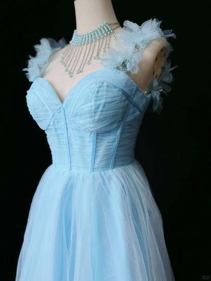 Elegant Spaghetti Straps Blue Tulle A Line Short Graduation Homecoming Dress Birthday Outfits D3251