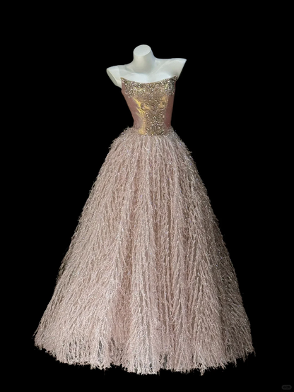 Gorgeous Strapless Ball Gown Tulle Beaded Long Prom Dress Party Gown D2915