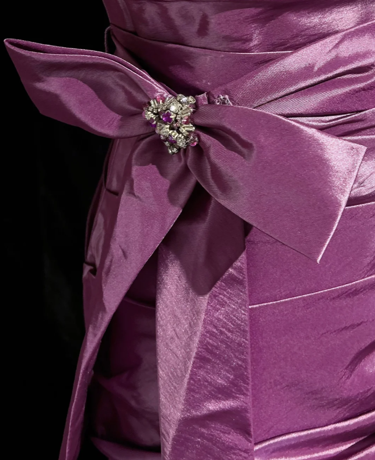 Elegant Purple V Neck Satin Pleated Mermaid Long Evening Dress Birthday Prom Dresses D2067