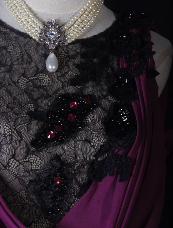 Elegant Sleeveless Purple Chiffon Lace Mermaid Long Party Dress Evening Gown With Beaded D2274