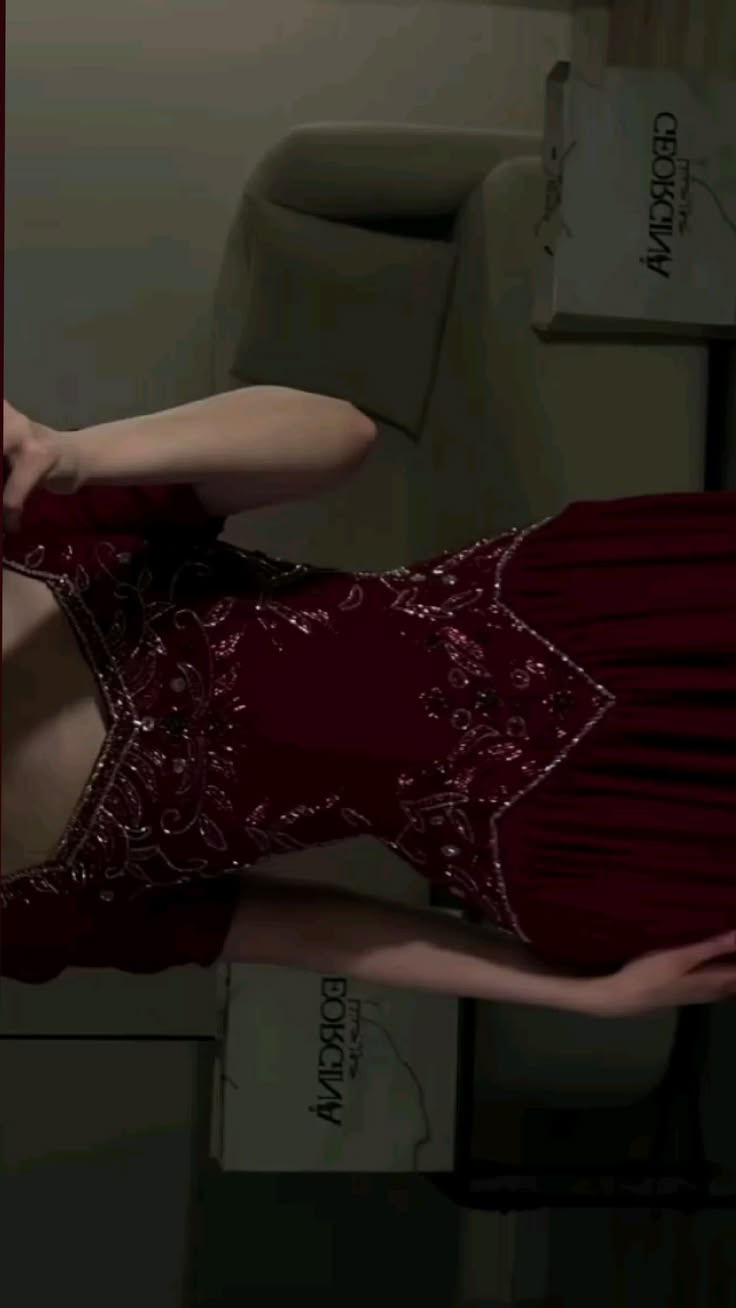 Gorgeous Red Satin Beaded A Line Long Party Dress Evening Gown D4927