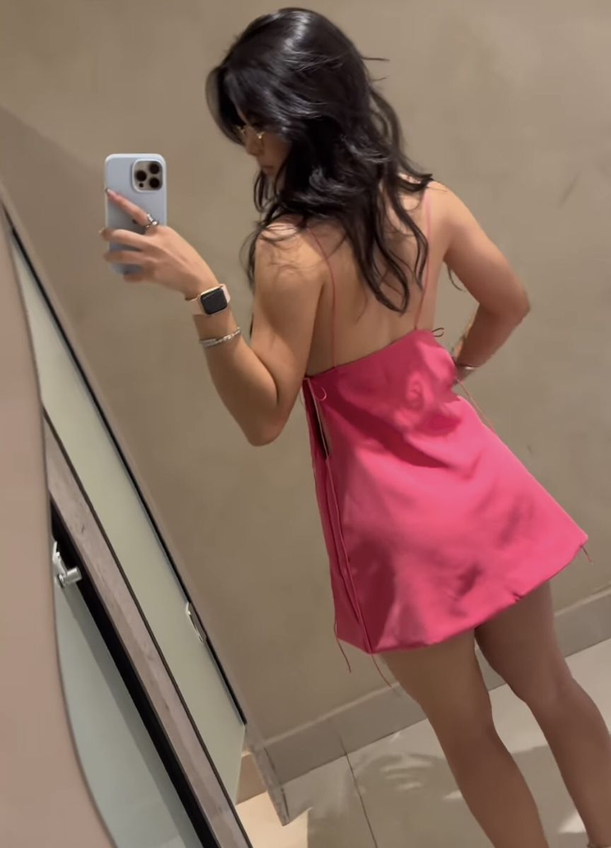 Sexy Spaghetti Straps Pink Satin Short Cocktail Dress Homecoming Dress D497