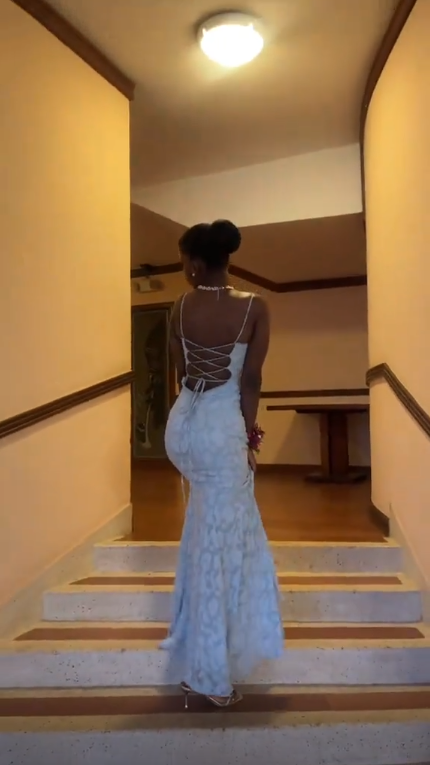Elegant Spaghetti Straps Blue Mermaid Evening Dress Long Party Dress D4983