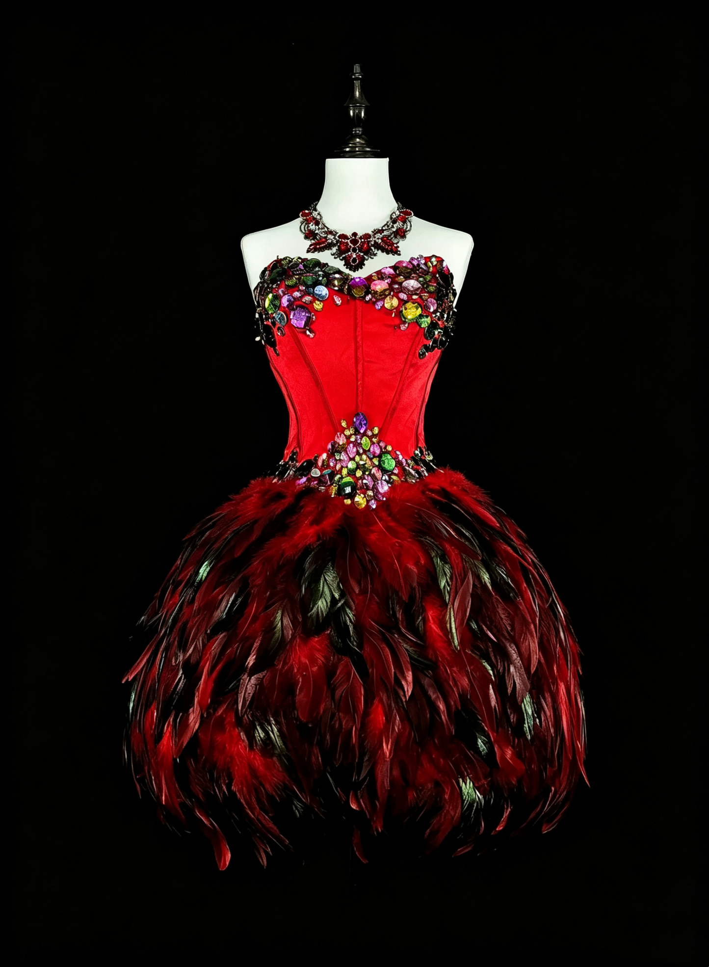 Gorgeous Strapless Red Satin Beaded Feathers A Line Short Birthday Dress Homecoming Dress D4042