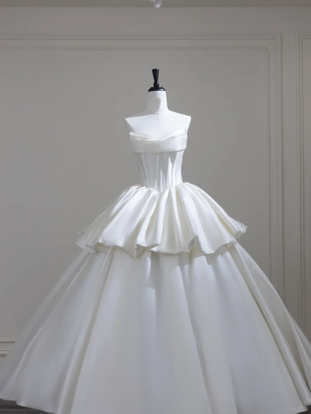 Fairy Strapless White Satin Pleated Long Wedding Dress D3089