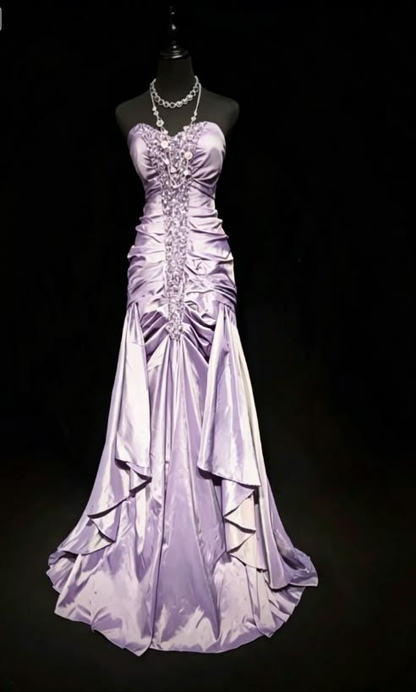 Fashion Sweetheart Neck Green Satin Pleated Beaded Mermaid Long Party Dress Evening Dress D4791