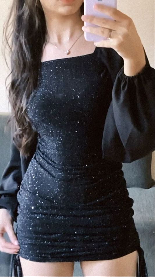 Shiny Black Sequin Sheath Short 8th Grade Homecoming Dress,Mini Birthday Dress D3293