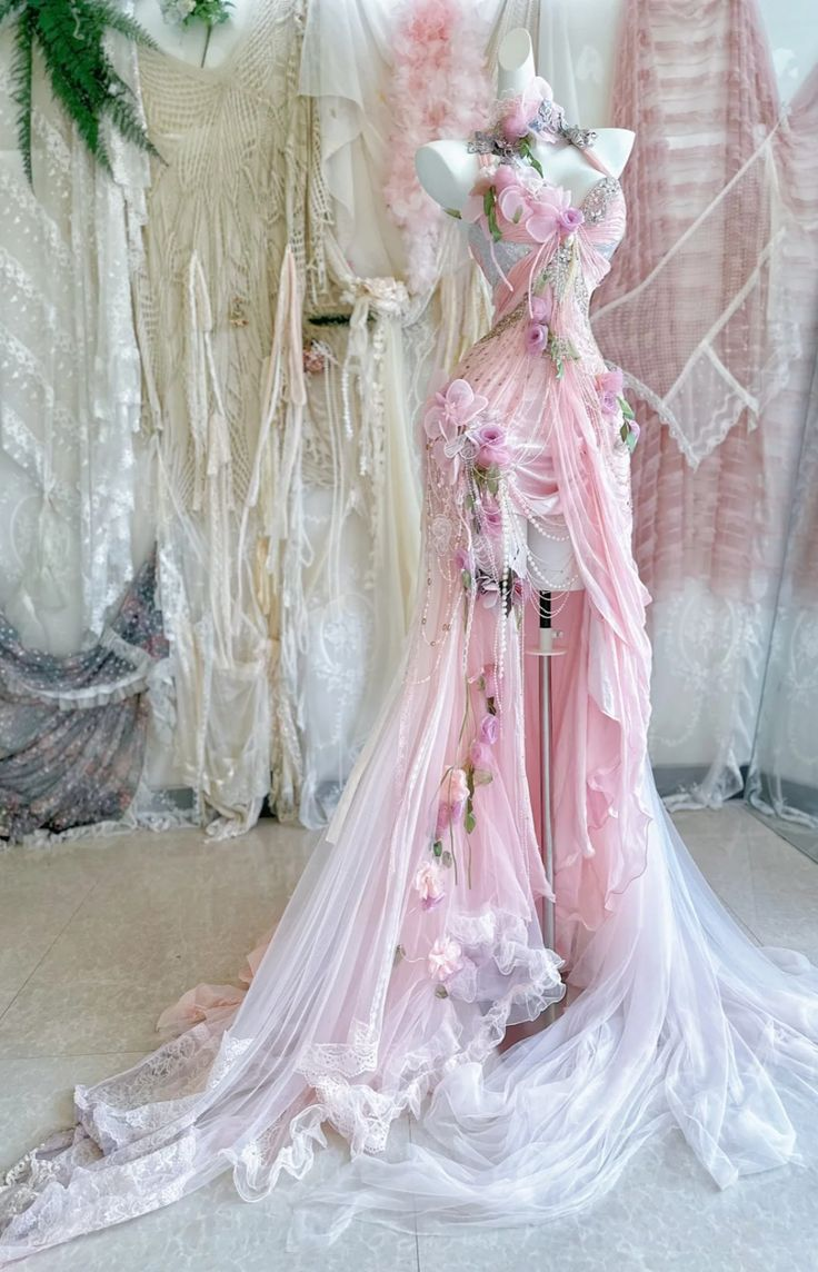 Classy Halter Pink Tulle Beaded Appliques Mermaid Long Party Dress Formal Evening Dress D1989