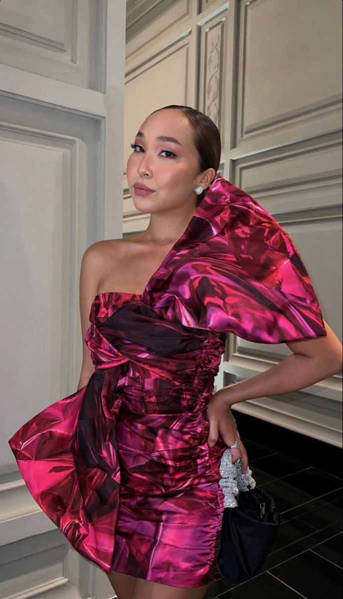 Unique Fuchsia Bow Satin Print Floral Bodycon Cocktail Dress,Short 9th Grade Homecoming Dress D3580