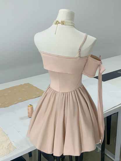 Elegant Off The Shoulder Pink A Line Short Party Dress Homecoming Dress D106