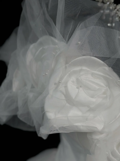 Fairy Ball Gown Off The Sholder 3D Flowers White Tulle Beaded Long Evening Dress Birthday Dress D2507