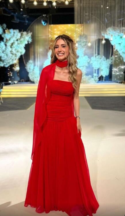 Beautiful Red Strapless Chiffon Long Evening Dress Formal Long Wedding Guest Dress D4580