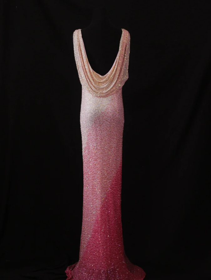 Glamorous Sleeveless Ombre Pink Satin Beaded Mermaid Long Evening Gown Birthday Outfits D2283