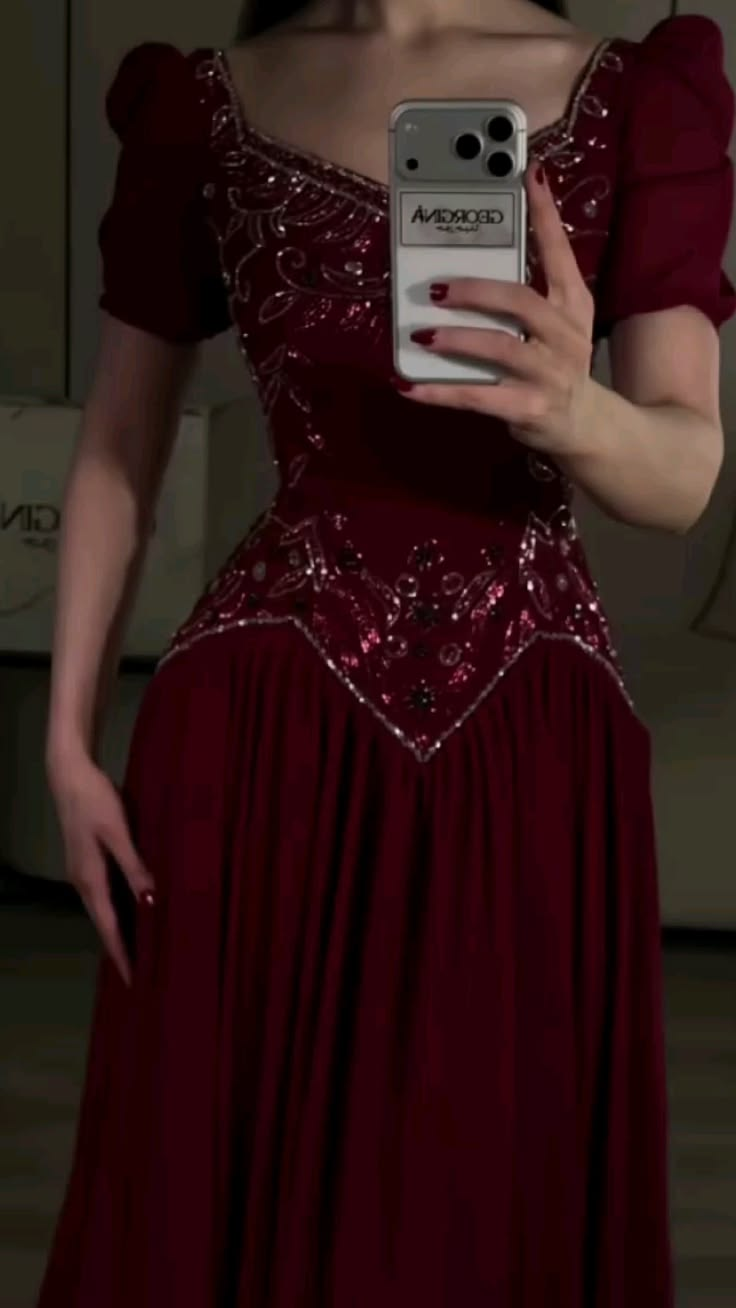 Gorgeous Red Satin Beaded A Line Long Party Dress Evening Gown D4927