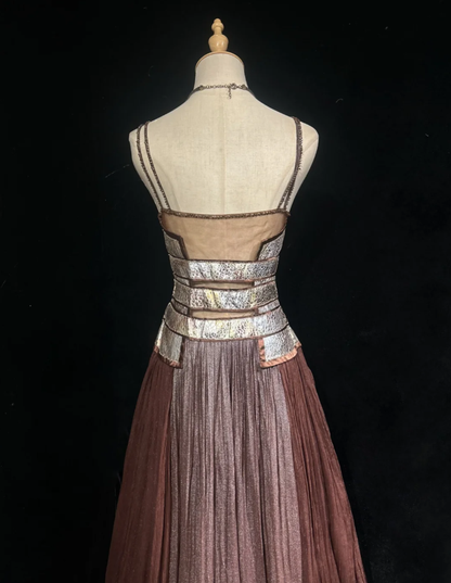 Vintage Spaghetti Straps Satin Beaded A Line Long Party Dress Formal Birthday Evening Gown D2021