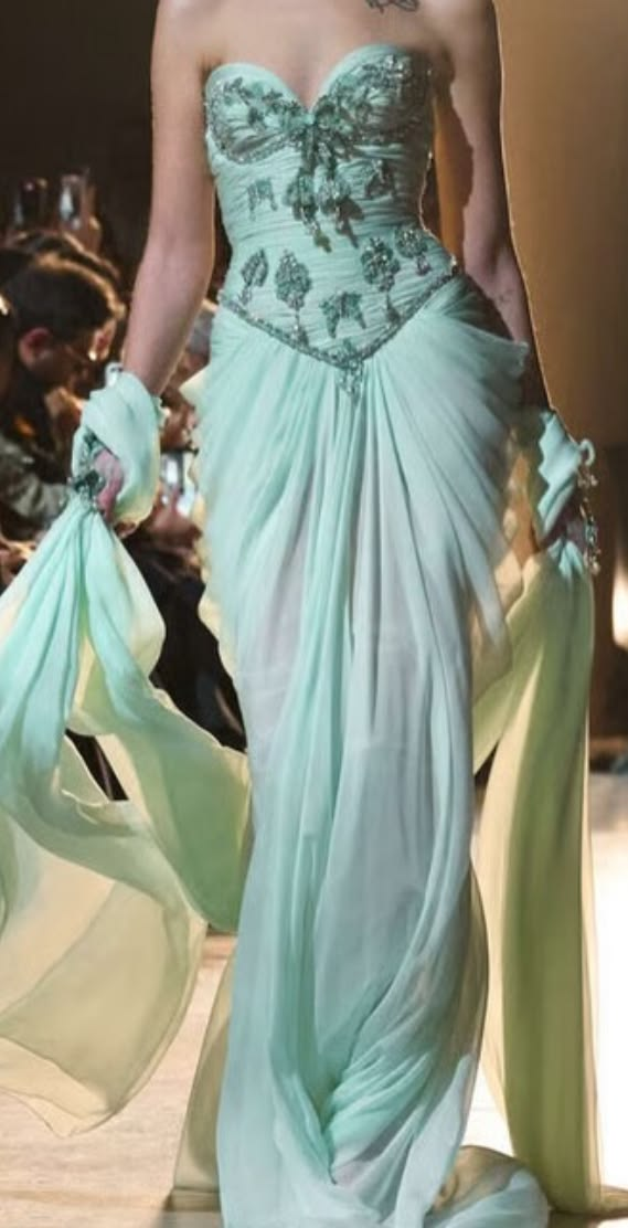Glamorous Strapless Beaded Chiffon Pleated Mermaid Green Long Party Dress Evening Gown D4359