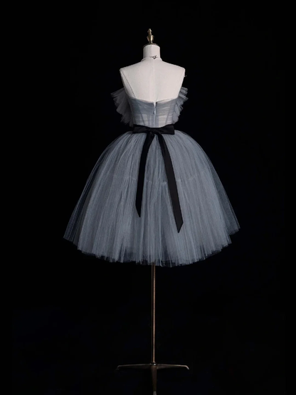 Simple Strapless Gray Tulle Short 16th Birthday Outfits Middle School Homecoming Dresses D4273