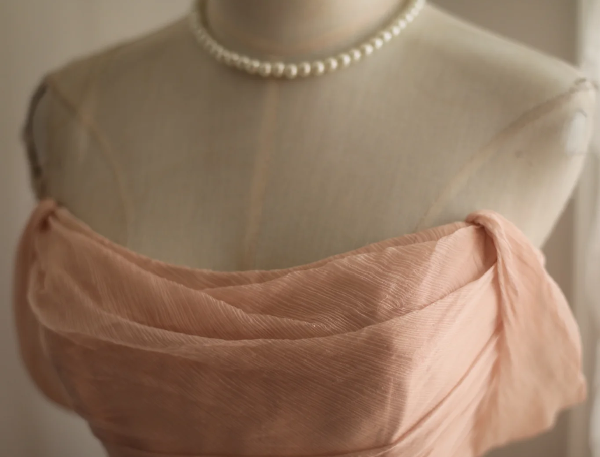 Classy Nude Pink Chiffon A Line Long Wedding Guest Dress Formal Birthday Party Dress D2314