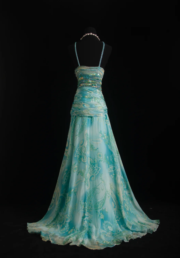 Classy Mint Green Chiffon Print Floral Beaded Mermaid Long Party Dress Formal Birthday Evening Gown D2010