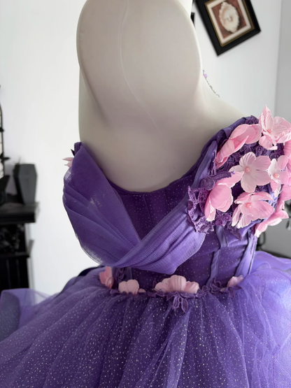 Pretty Purple Quinceanera Dress Off The Shoulder Tulle Appliques Sweet 15 16 Dress D4704