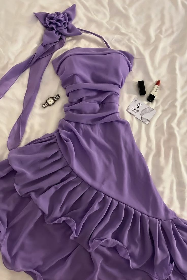 Charming Purple Chiffon Ruffle Short Graduation Homecoming Dress Formal 16th Birthday Outfits D284