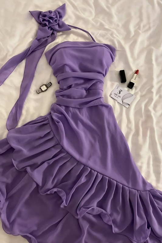 Charming Purple Chiffon Ruffle Short Graduation Homecoming Dress Formal 16th Birthday Outfits D284