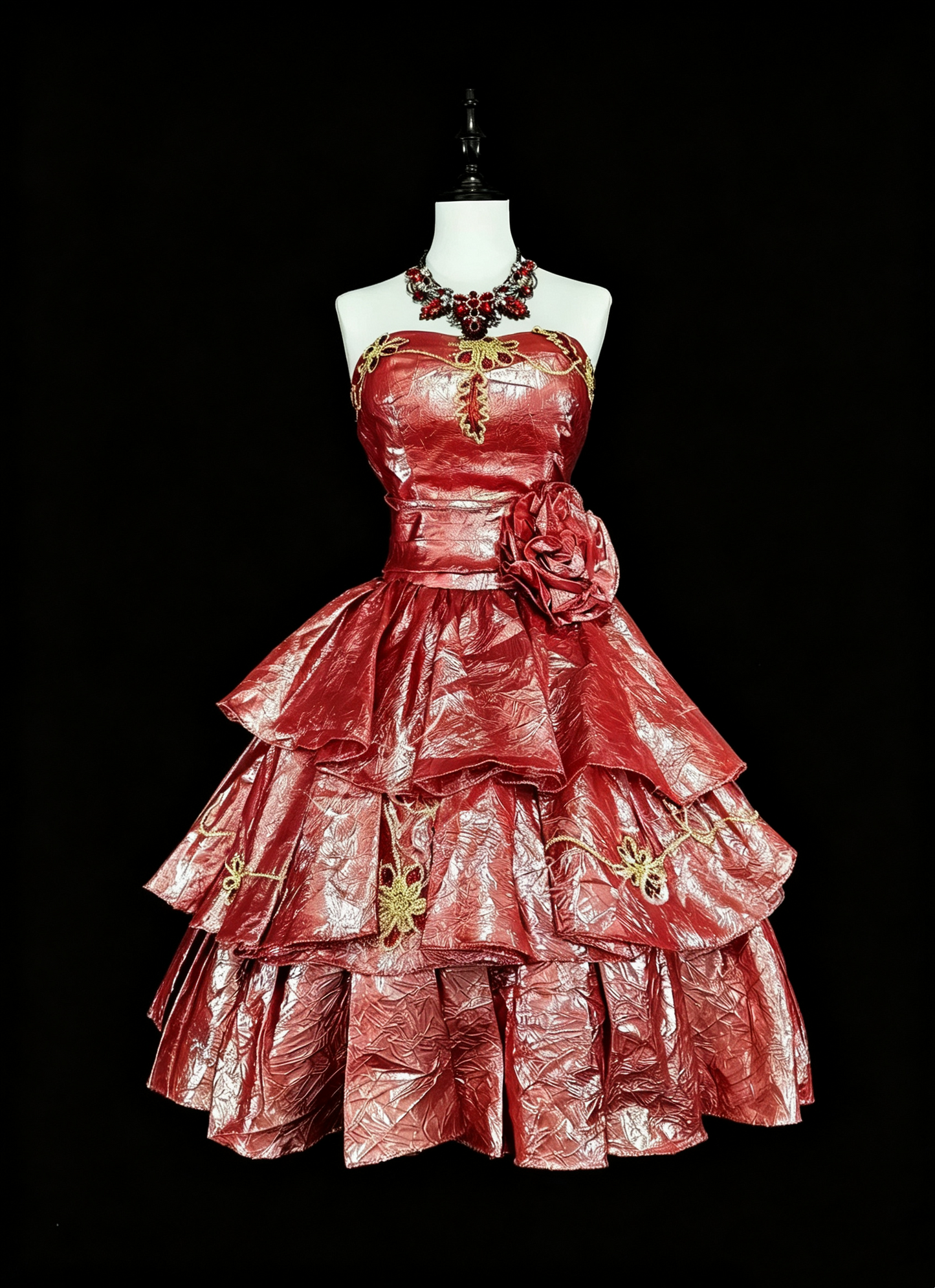 Glamorous Pink Strapless Satin Floral Layered A Line Short Homecoming Dress Birthday Dress D4059
