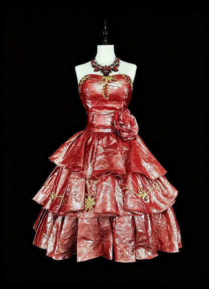 Glamorous Pink Strapless Satin Floral Layered A Line Short Homecoming Dress Birthday Dress D4059