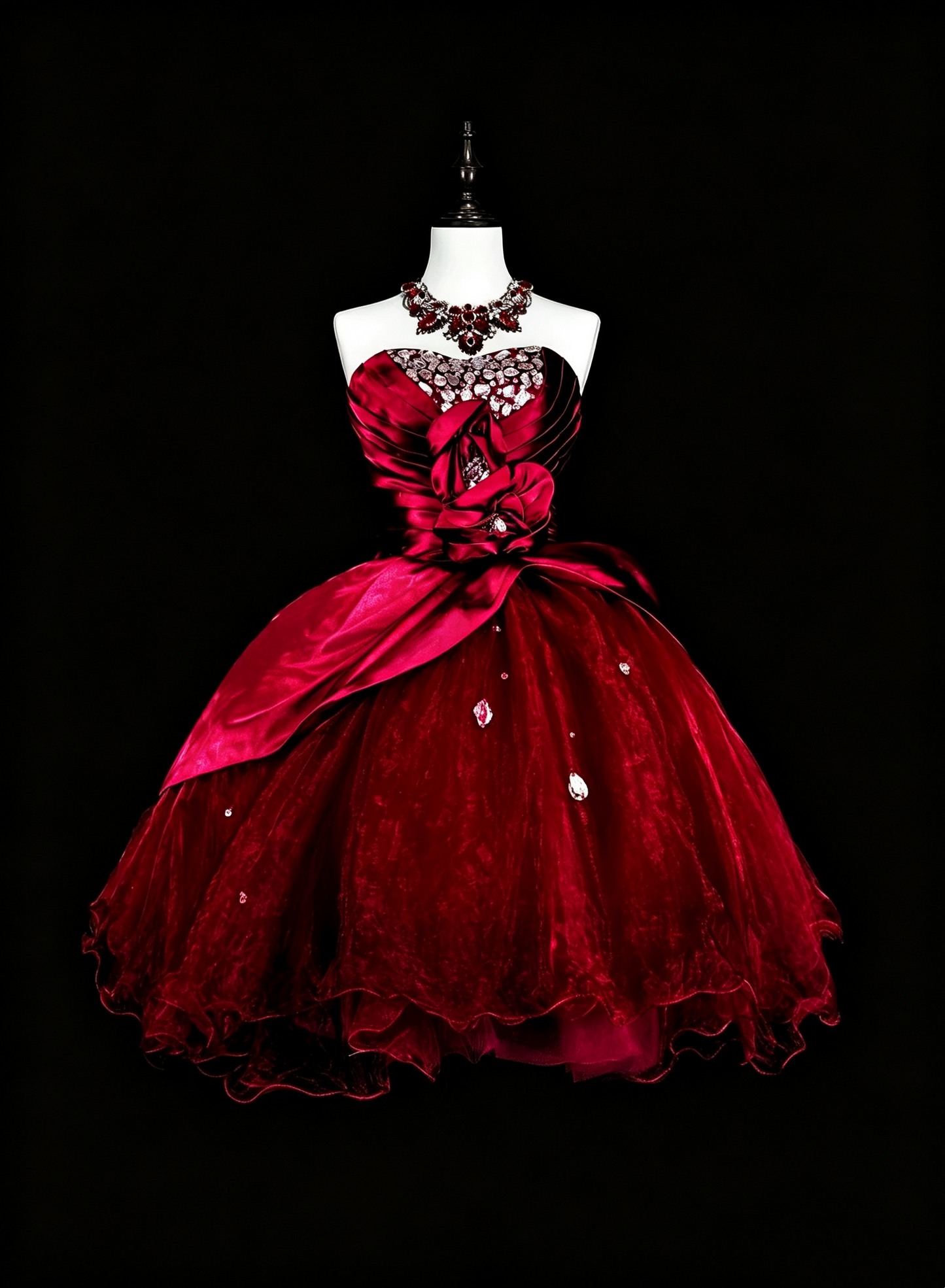Pretty Red Tulle Satin Beaded A Line Short Homecoming Dress,Strapless Mini 17th Birthday Outfits D4039