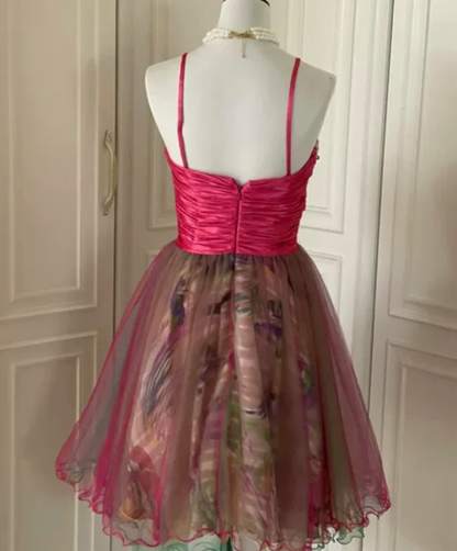 Vintage Spaghetti Straps Tulle Sequin Beaded Mini Homecoming Dress Party Dress S542