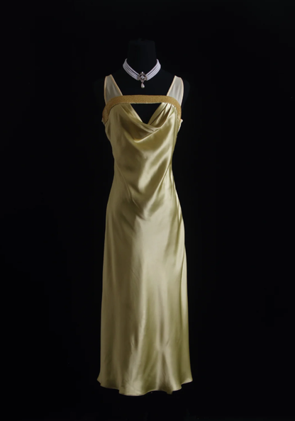 Chic Yellow Sleeveless Satin Long Wedding Guest Dress Party Dress D2000