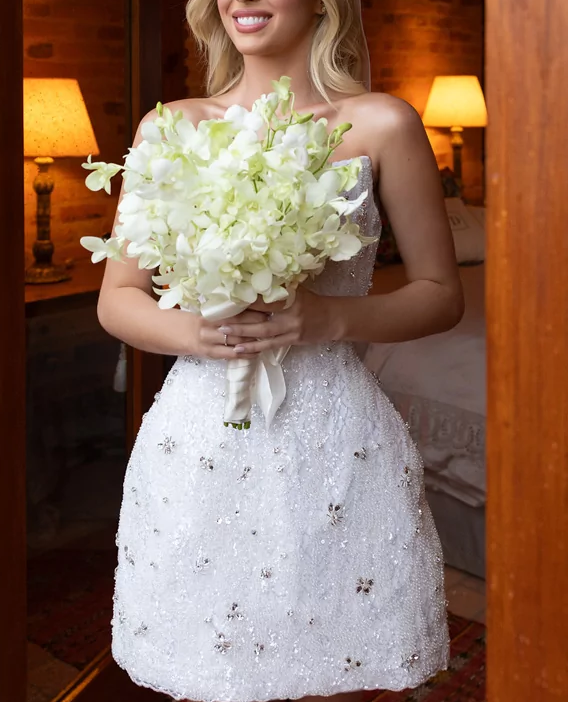 Classy Strapless White Sheath Short Formal Wedding Dress Bridal Dress D202