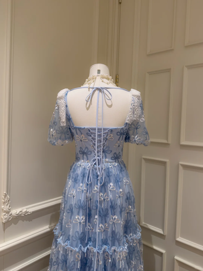Elegant Sweetheart Neck Blue Tulle A Line Long Party Dress Prom Dress D2947