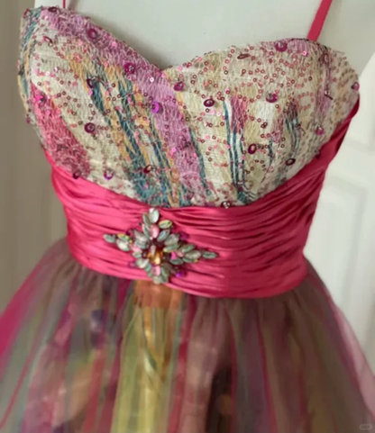 Vintage Spaghetti Straps Tulle Sequin Beaded Mini Homecoming Dress Party Dress S542