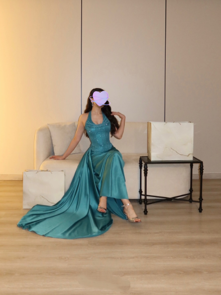 Fashion Green Halter Satin Mermaid Long Party Dress Prom Gown D4976