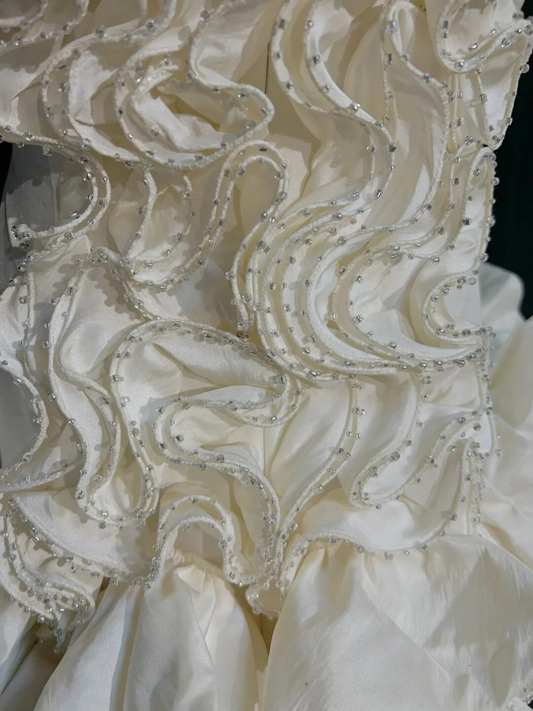 Elegant Off White Satin Ruffle Beaded A Line Short 9th Grade Homecoming Dress,Strapless Short Birthday Outfits D3377