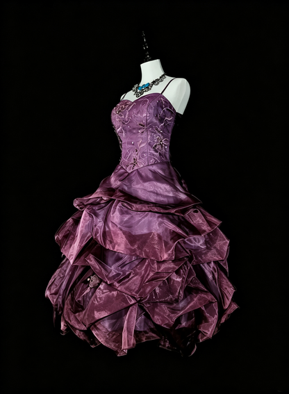 Charming Spaghetti Straps Tulle Pleated Embroidered Short Birthday Prom Dress,Purple A Line Mini Homecoming Dress D4063