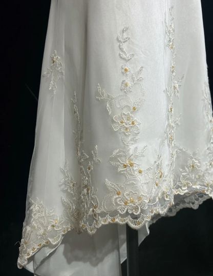 Pretty Strapless White Tulle Lace Beaded Mermaid Long Party Dress Evening Gown D2066