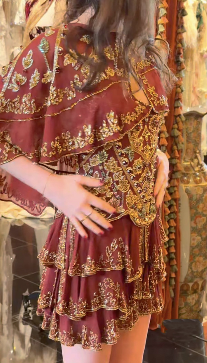 Retro Burgundy Chiffon Sequin A Line Short Graduation Homecoming Dress Cocktail Dress D3294