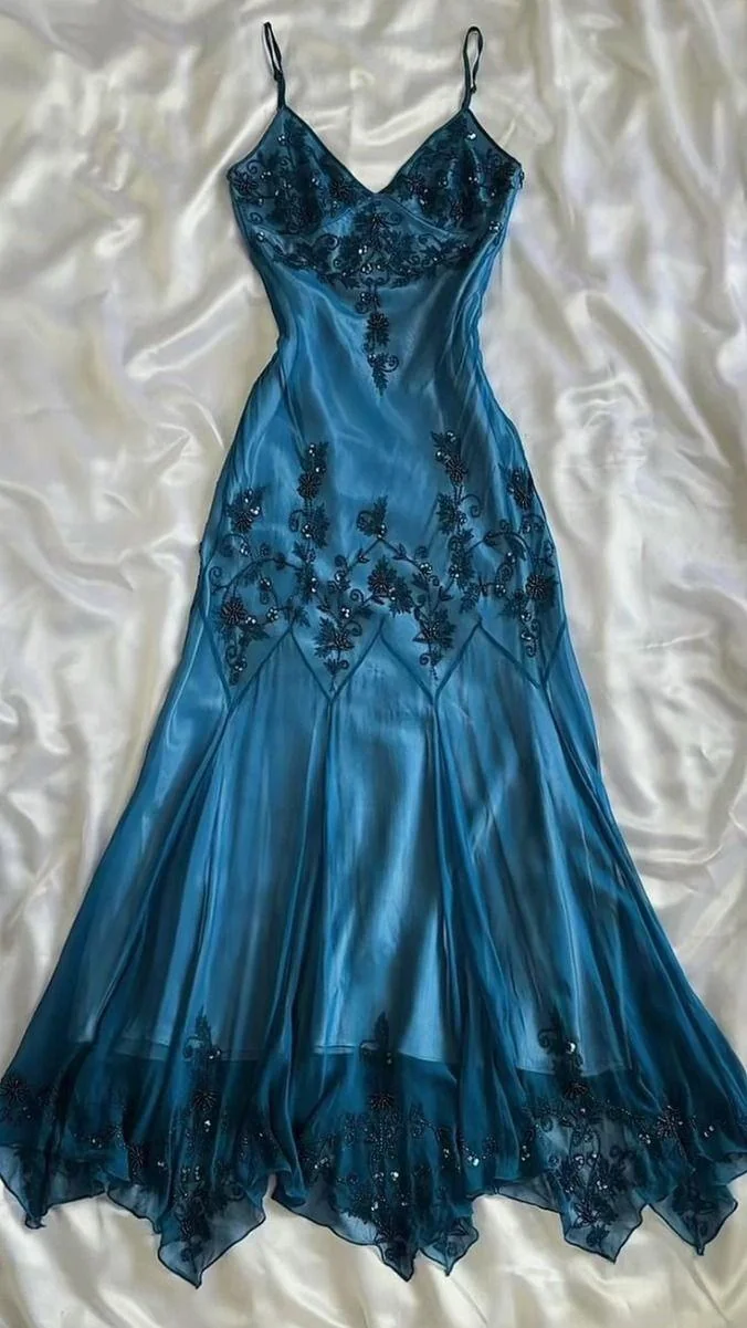 Sexy Mermaid Spaghetti Straps Floor Length Beads Evening Dress Prom Dresses SD1602