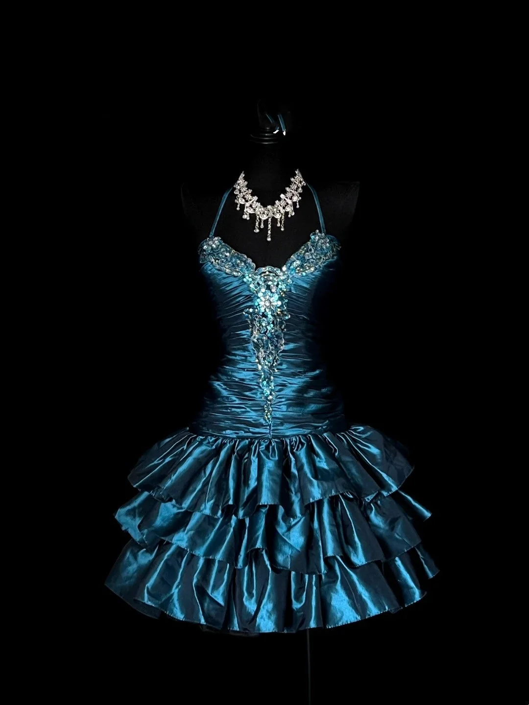 Vintage Peacock Blue Halter Short Birthday Dress Homecoming Dresses D4275