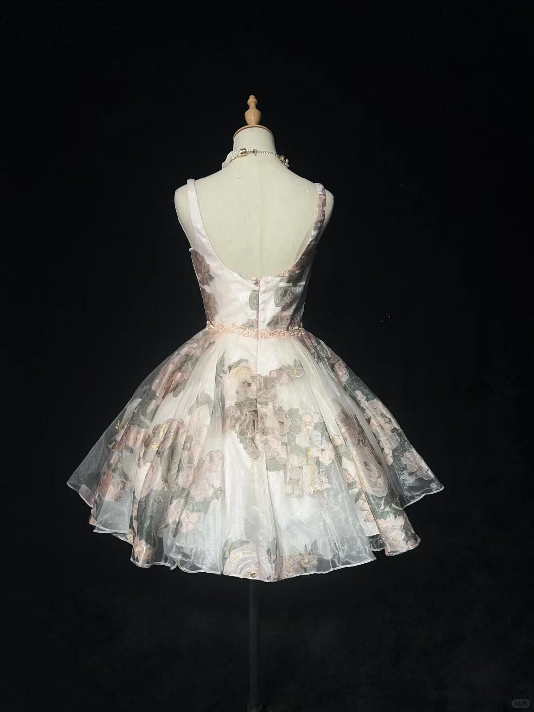 Charming Spaghetti Straps Tulle Floral A Line Short Graduation Homecoming Dress,Short Prom Dress D3381