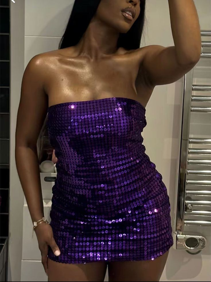 Fashion Strapless Purple Sequin Sheath Short Graduation Homecoming Dress Cocktail Dress D4554