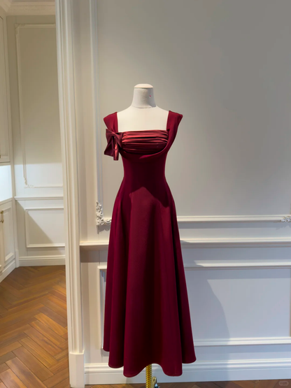 Pretty Burgundy Satin A Line Evening Dress Long Party Gown D2993