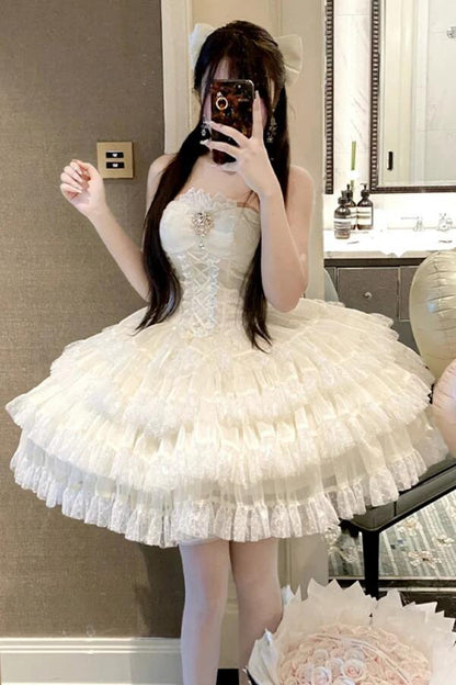 Sweet Pink Tulle Lace Layered A Line Short Homecoming Dress Birthday Outfits With Bow D3859